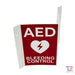 AED And Bleeding Control Transforming Sign With Red Background Side Top Angle