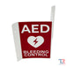 AED And Bleeding Control Transforming Sign With Red Background Side Top Angle