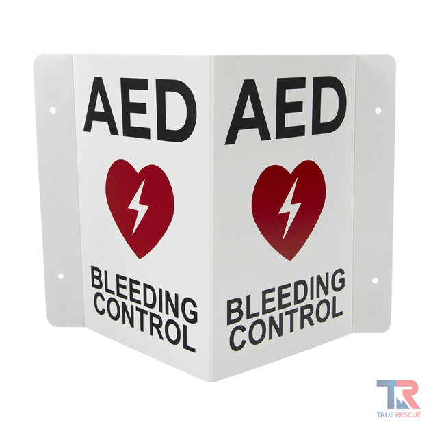 AED And Bleeding Control Transforming Sign Front Angle