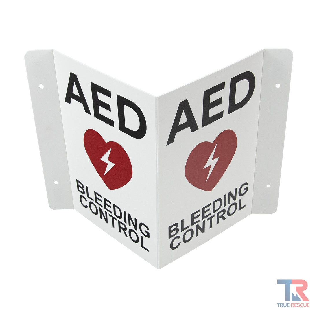 AED And Bleeding Control Transforming Sign Front Top Angle