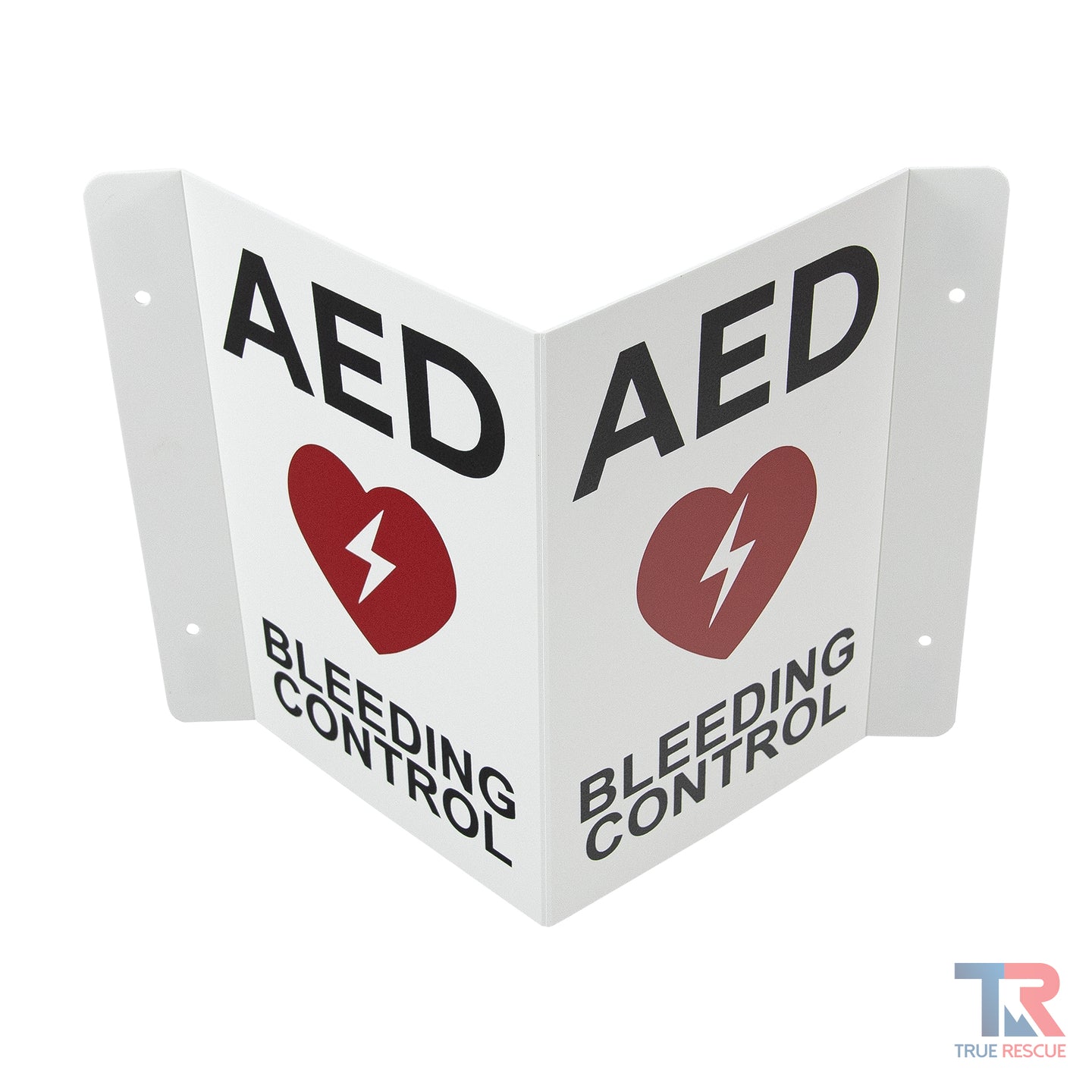 AED And Bleeding Control Transforming Sign Front Top Angle