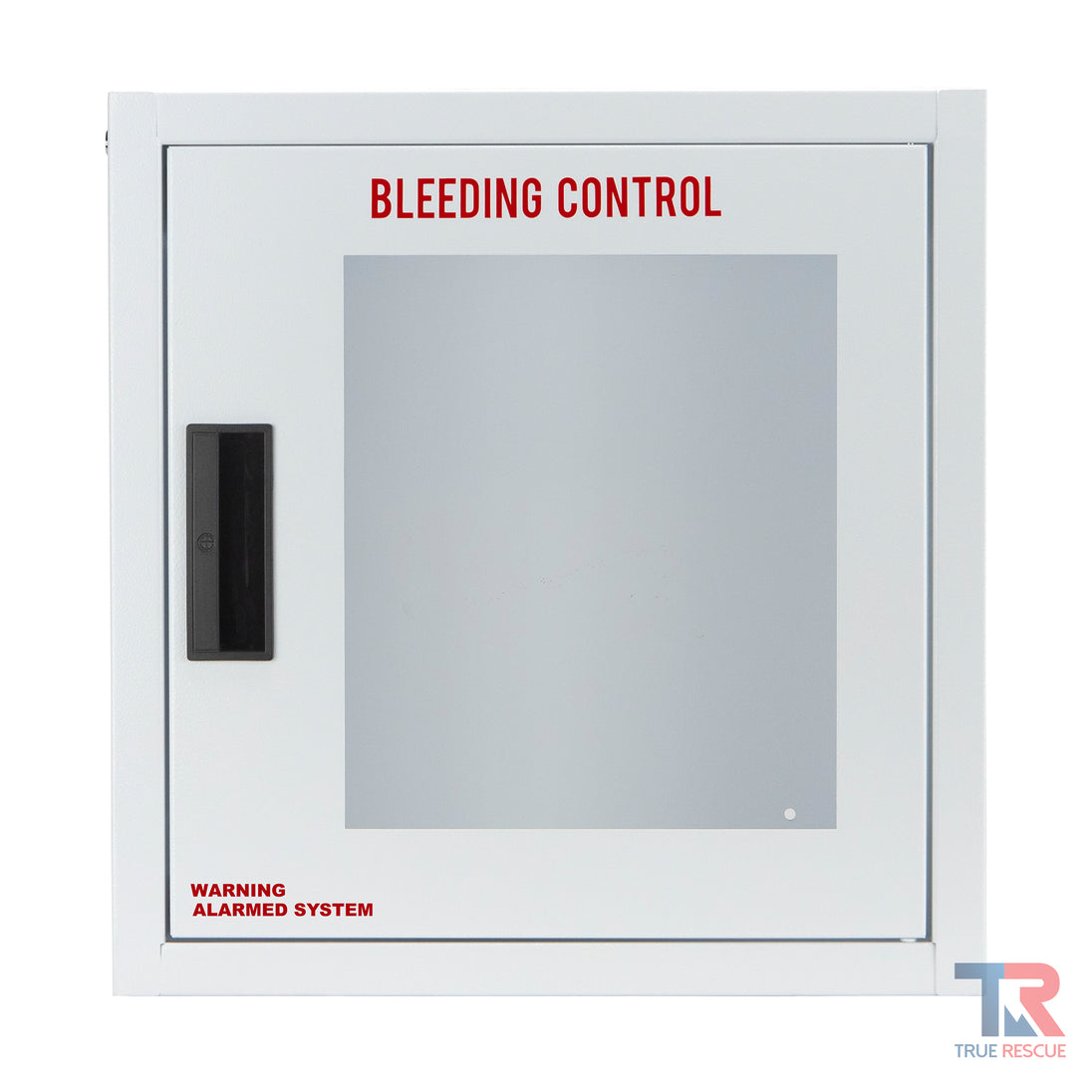 Large white surface mounted metal bleeding control cabinet with alarm