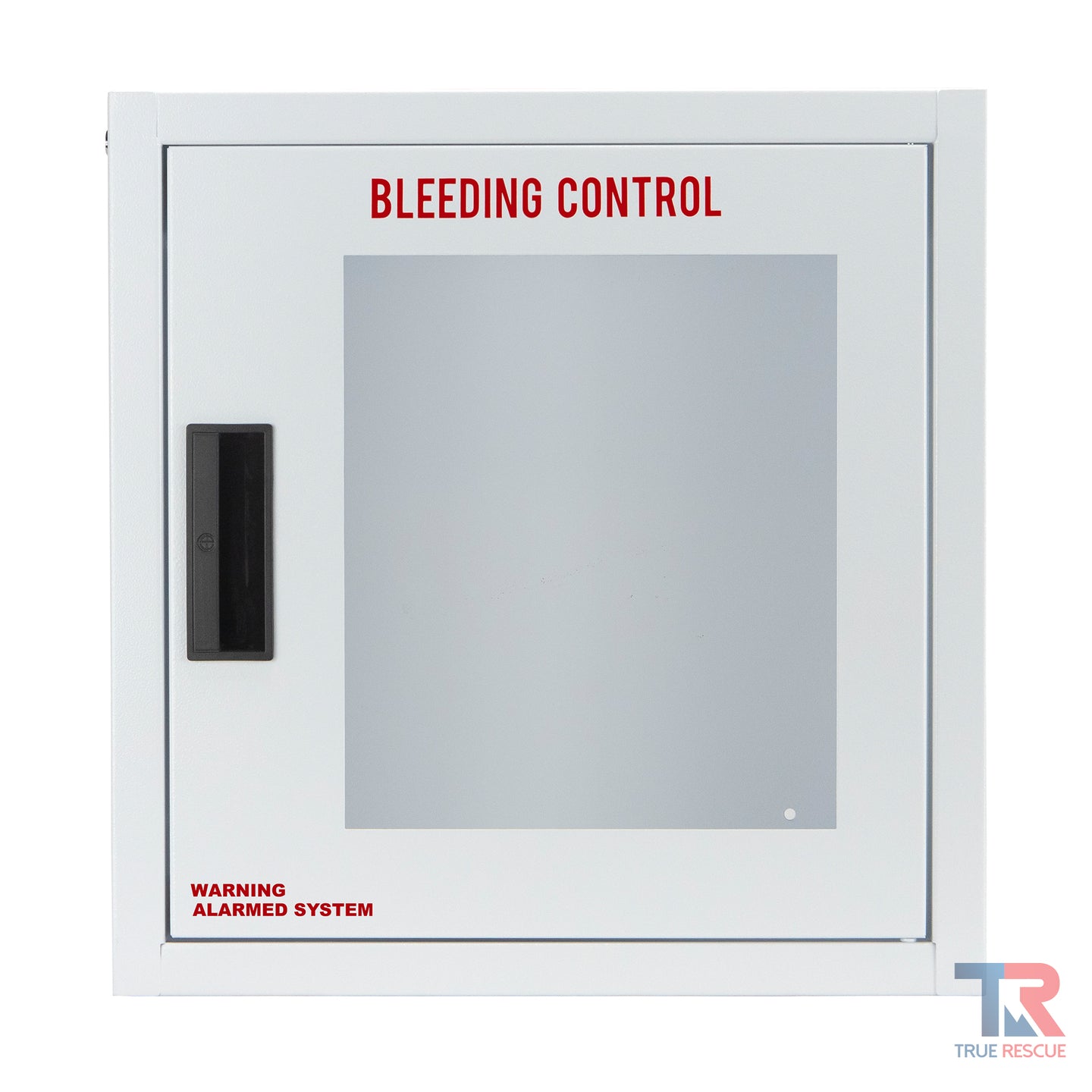 Large white surface mounted metal bleeding control cabinet with alarm
