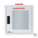 Large white surface mounted metal bleeding control cabinet with alarm and strobe