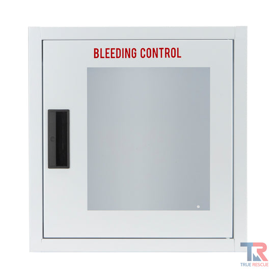 Large white surface mounted metal bleeding control cabinet