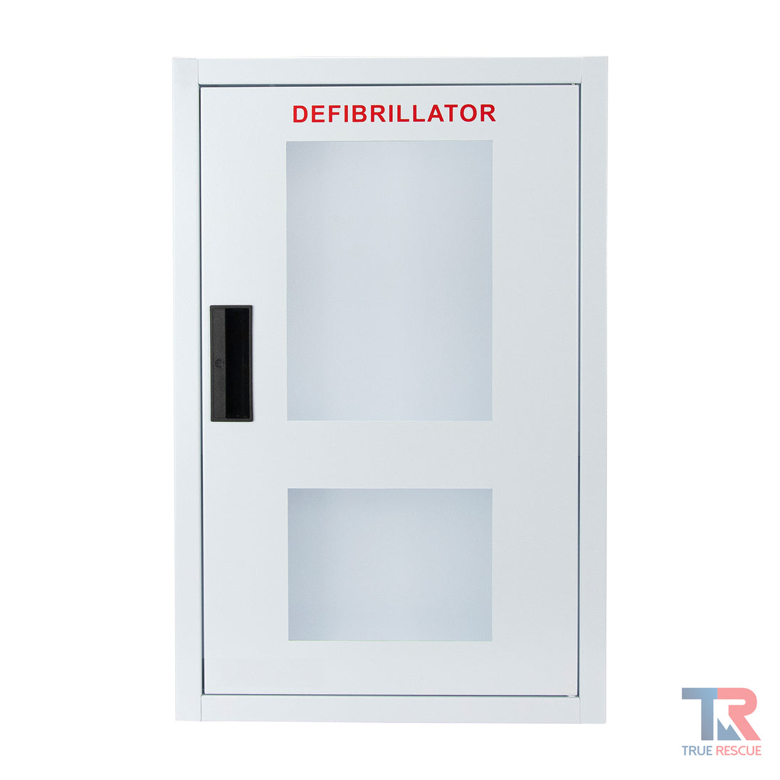 Combination surface mounted metal cabinet for holding AED and bleeding control kits