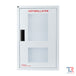 Combination surface mounted metal cabinet with alarm for holding AED and bleeding control kits