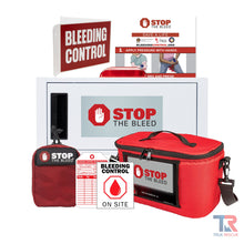 Load image into Gallery viewer, Stop the Bleed kits for school - 4 kits with carry case and cabinet with alarm and strobed

