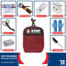 Load image into Gallery viewer, STOP THE BLEED kit intermediate contents diagram with SAM XT tourniquet
